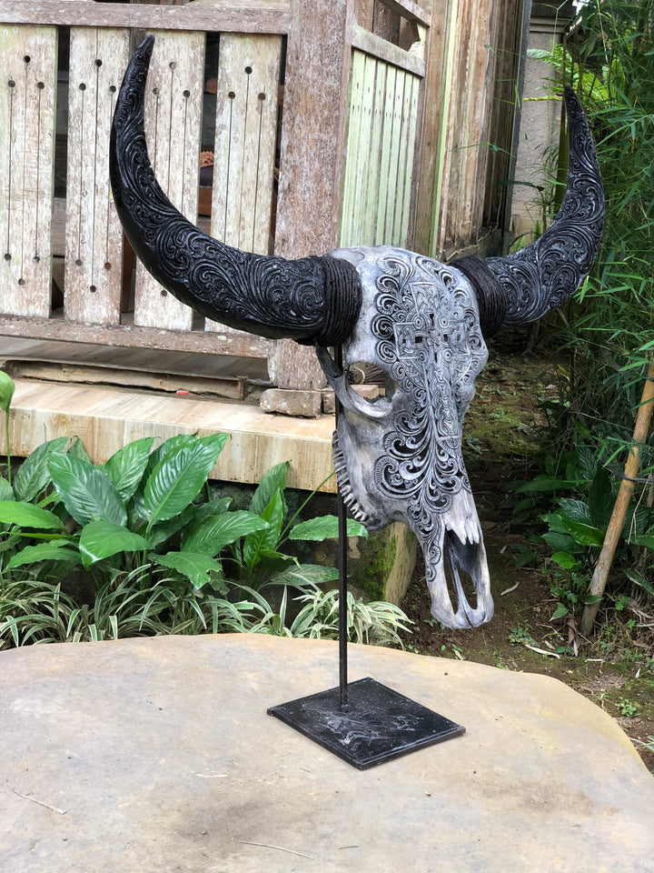 Sacred Cross Carved Bull Skull