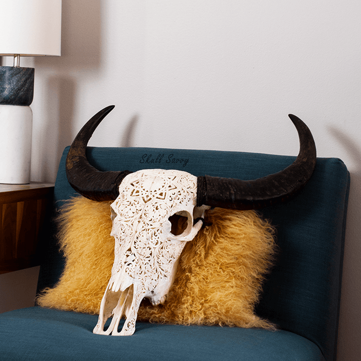 Mandala Turquoise Design Buffalo Skull Carved