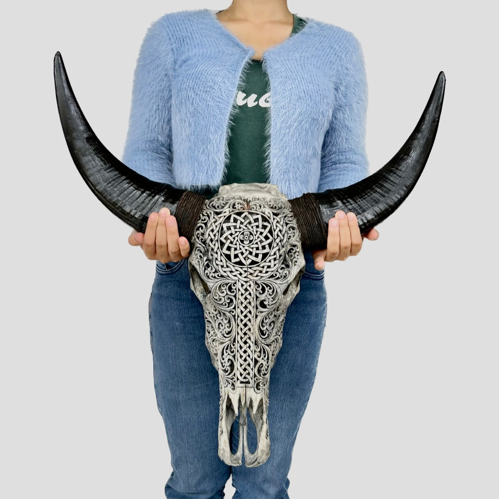 Grey Antique Mandala Bull Skull