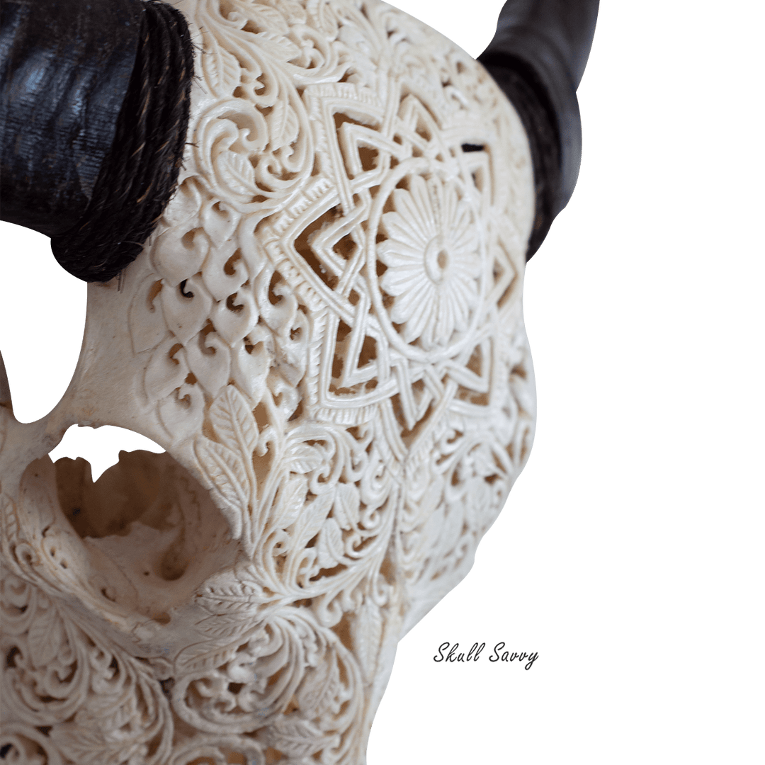 Mandala Turquoise Design Buffalo Skull Carved