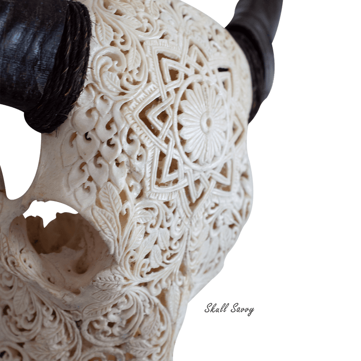 Mandala Turquoise Design Buffalo Skull Carved