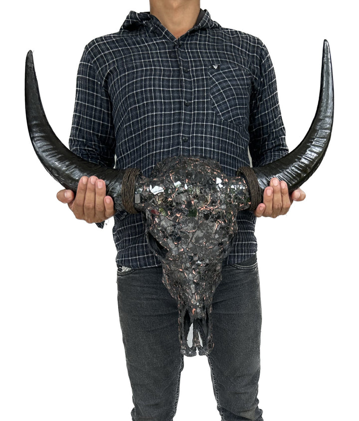 Black Ice Mosaic Bull Skull
