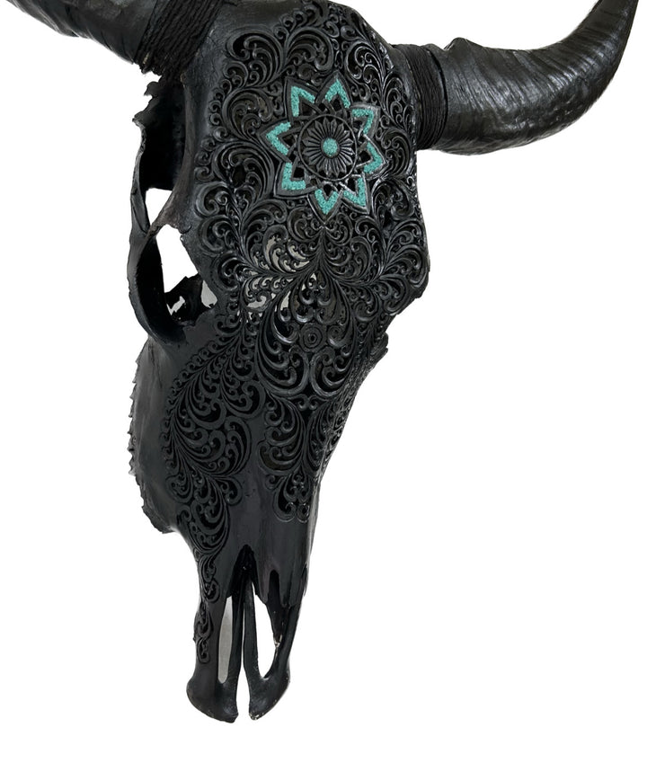 Black Glowing Mandala Cow Skull