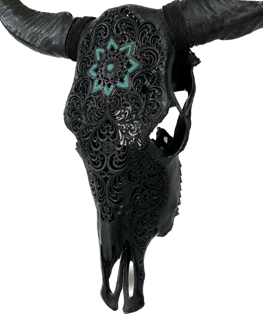 Black Glowing Mandala Cow Skull
