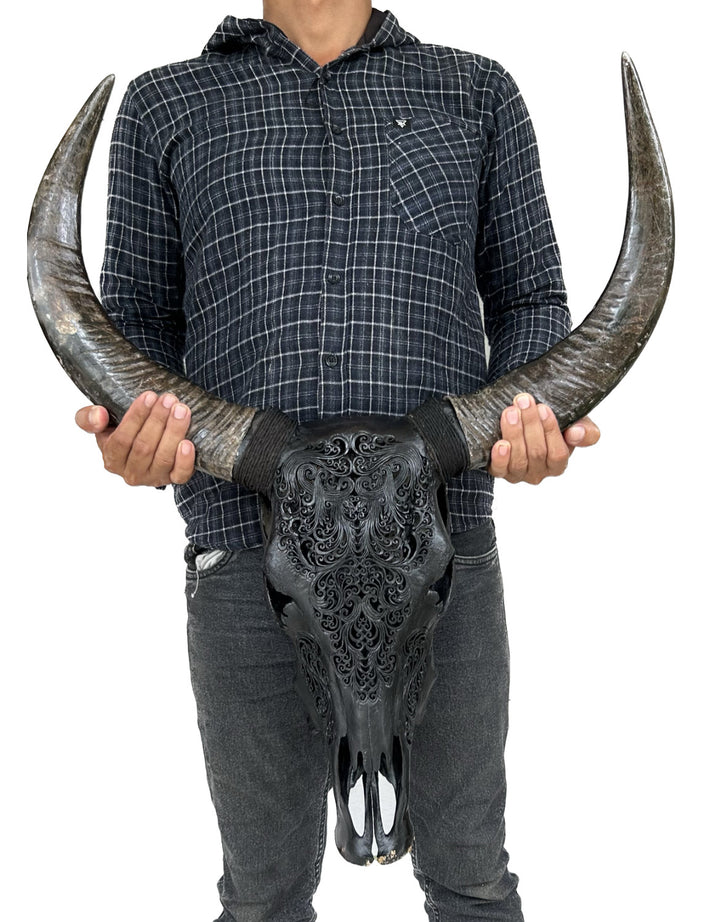 Black Glowing Mandala Cow Skull