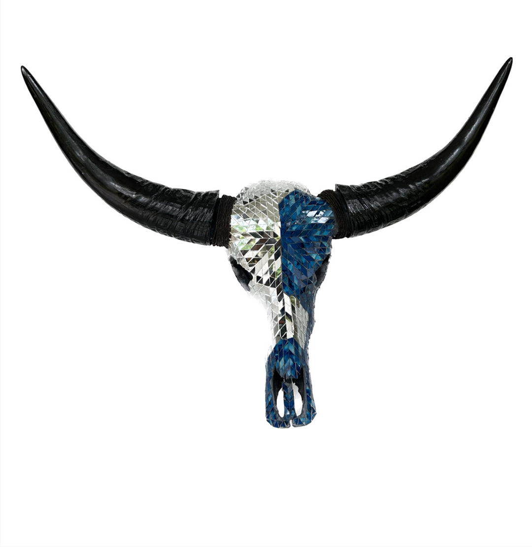 Blue Frost Mosaic Cow Skull