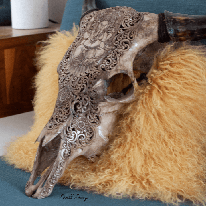 Ghanesa Carved Antique Cow Skull