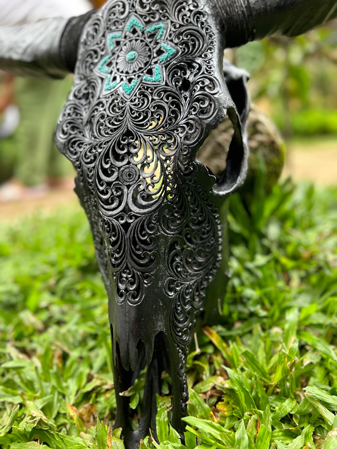Black Glowing Mandala Cow Skull