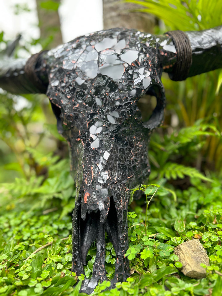 Black Ice Mosaic Bull Skull