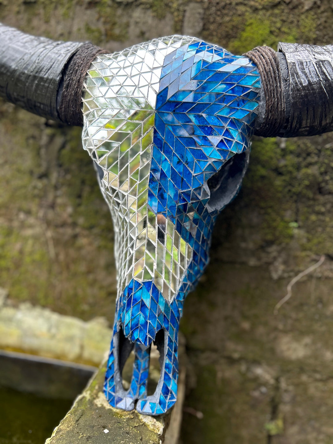 Blue Frost Mosaic Cow Skull