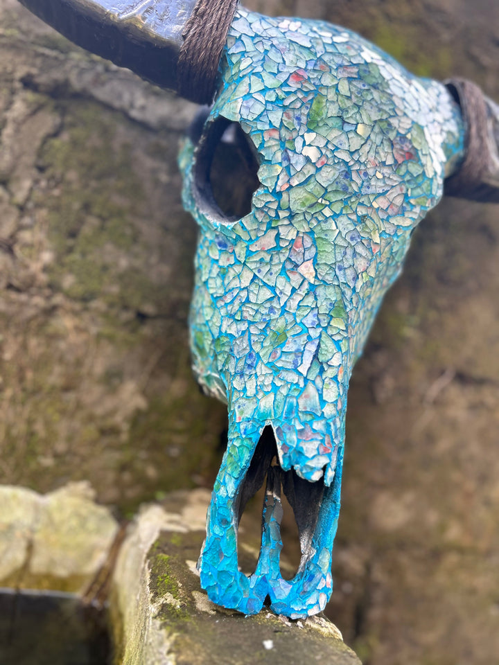 Emerald Isle Mosaic Bull Skull
