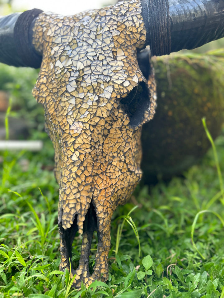 Earth Tone Mosaic Cow Skull