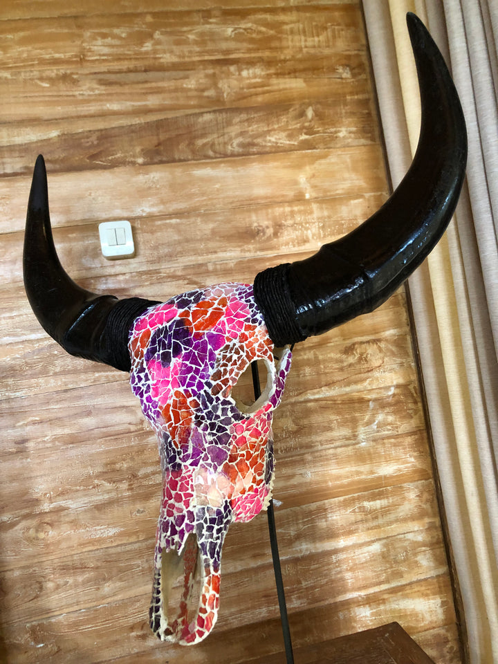 Sunset Mosaic Bull Skull