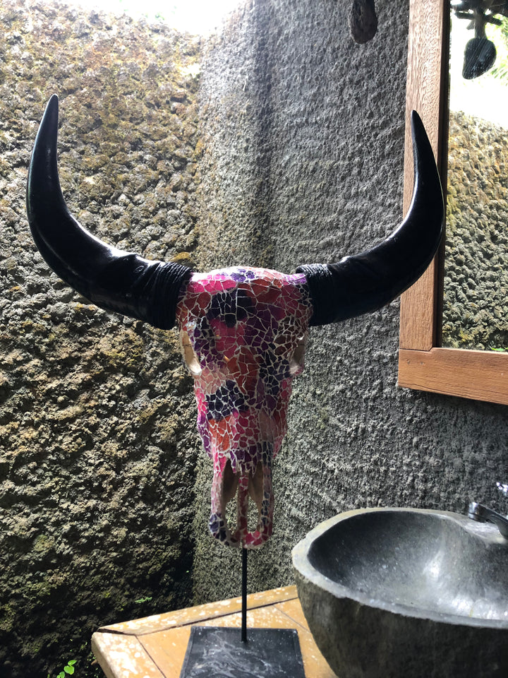 Sunset Mosaic Bull Skull