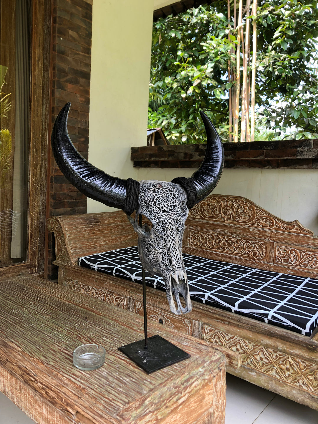 Grey Antique Mandala Bull Skull
