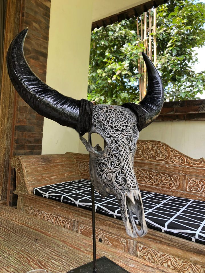 Grey Antique Mandala Bull Skull