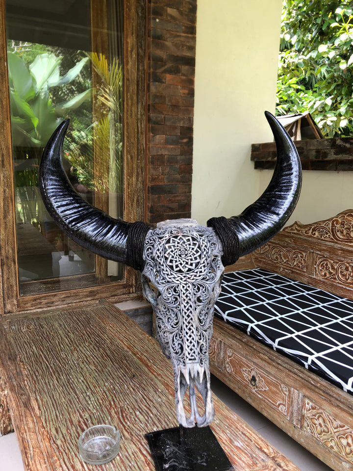 Grey Antique Mandala Bull Skull
