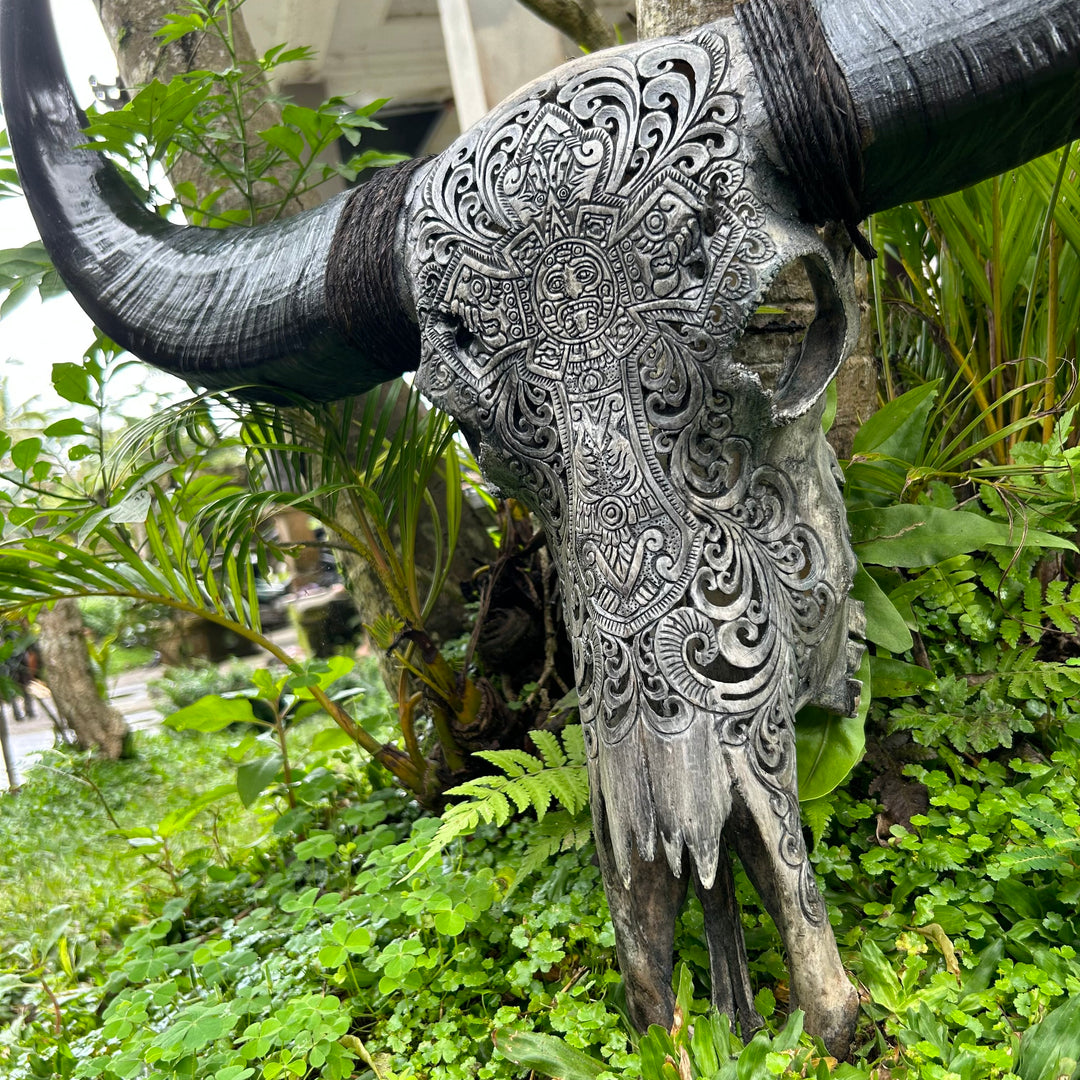 Royal Cross Carved Bull Skull