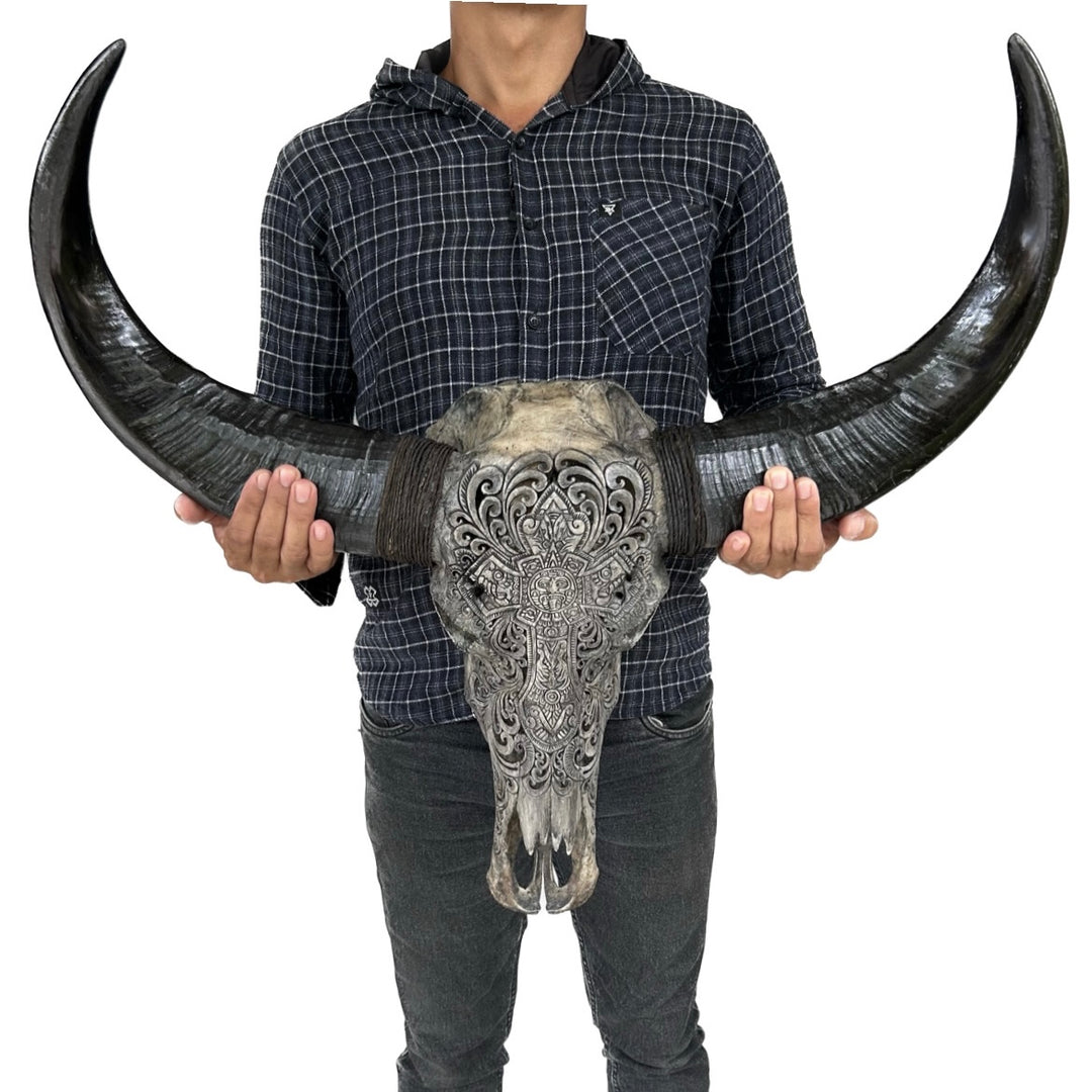 Royal Cross Carved Bull Skull