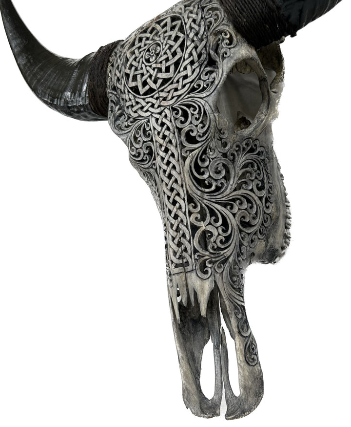 Grey Antique Mandala Bull Skull
