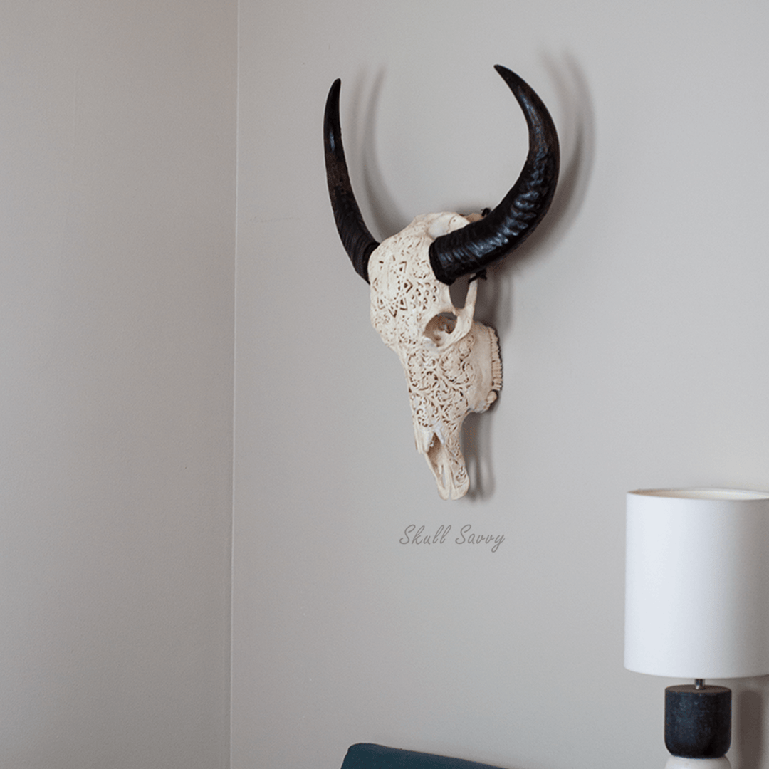Mandala Turquoise Design Buffalo Skull Carved
