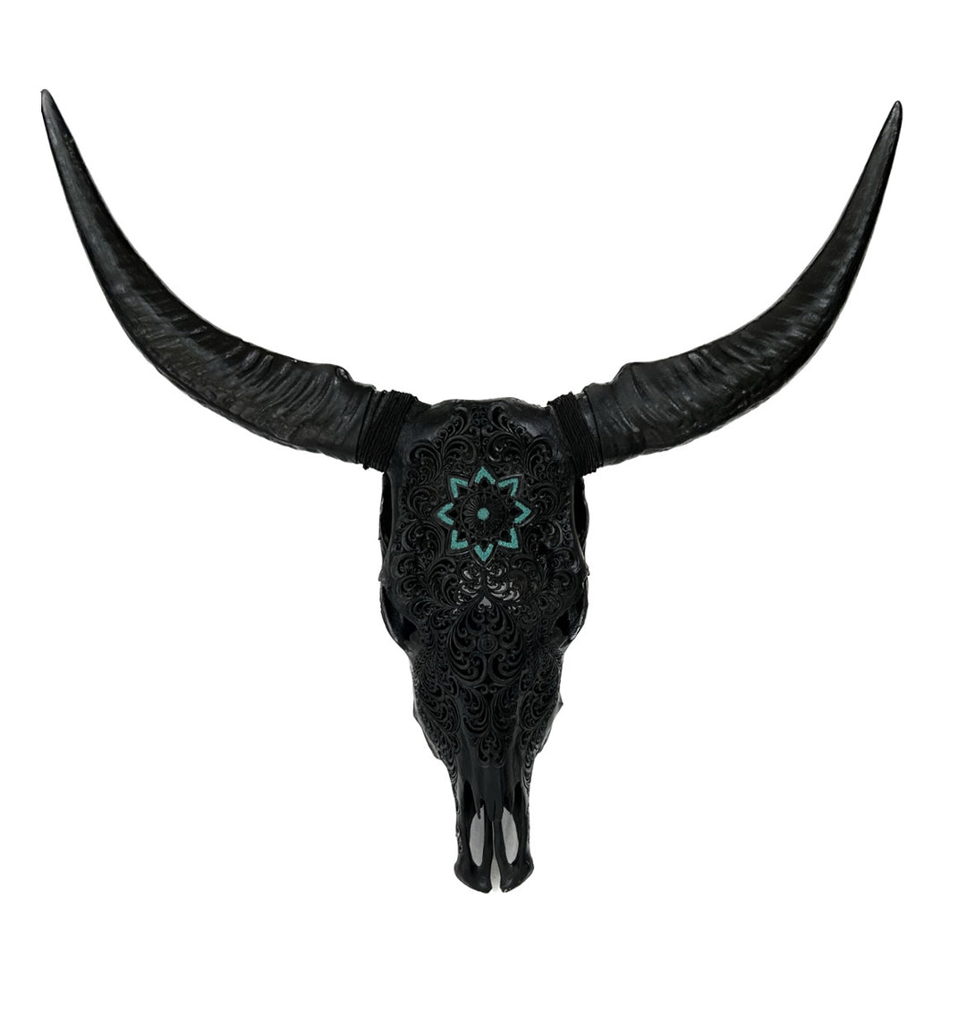 Black Glowing Mandala Cow Skull
