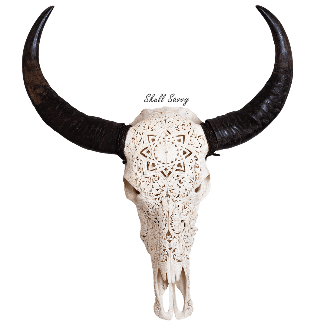 Mandala Turquoise Design Buffalo Skull Carved
