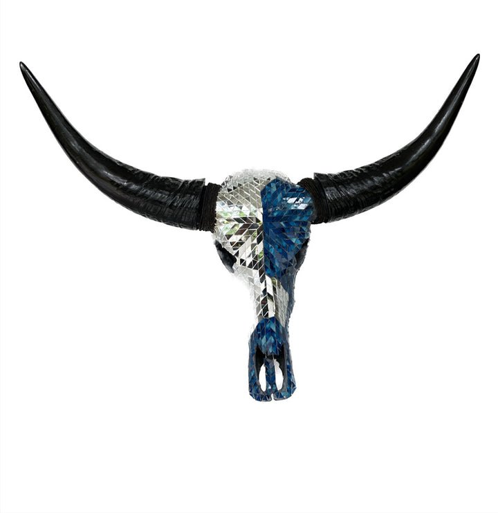 Blue Frost Mosaic Cow Skull