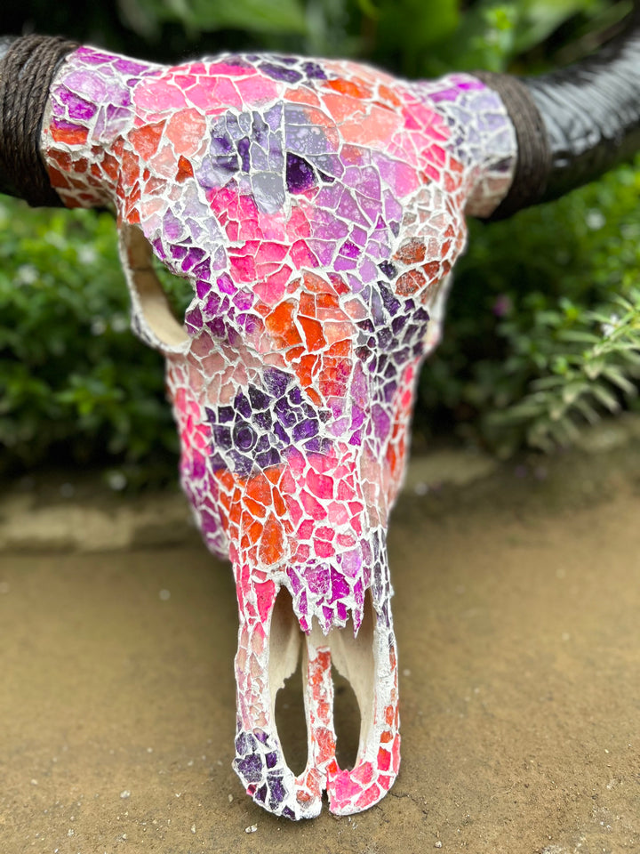 Sunset Mosaic Bull Skull