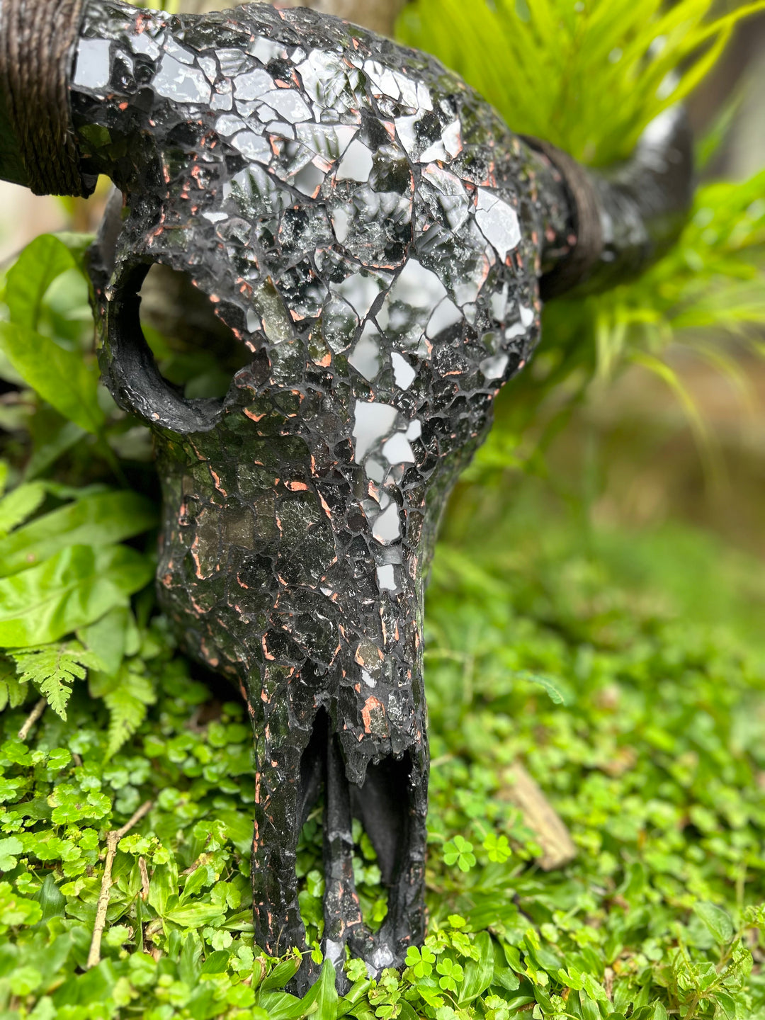 Black Ice Mosaic Bull Skull