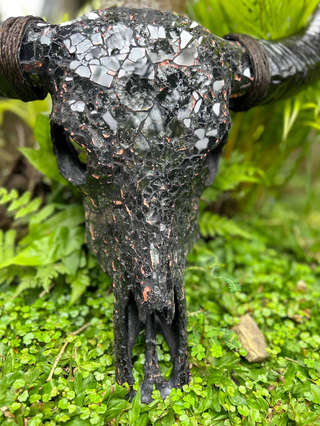 Black Ice Mosaic Bull Skull