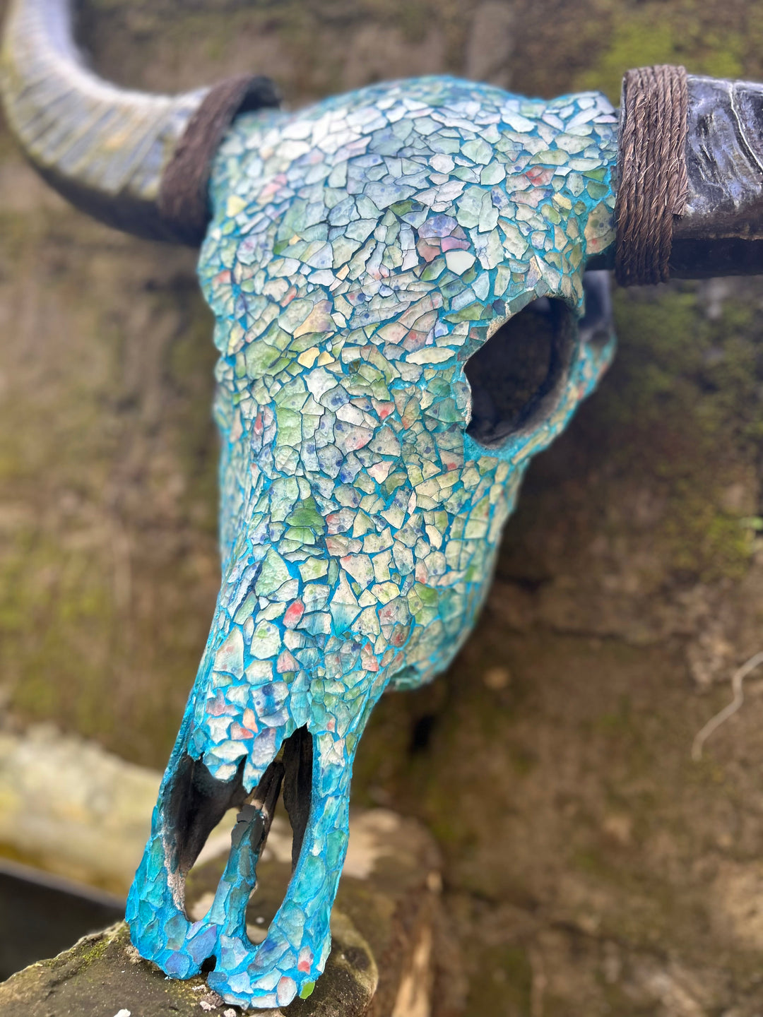 Emerald Isle Mosaic Bull Skull