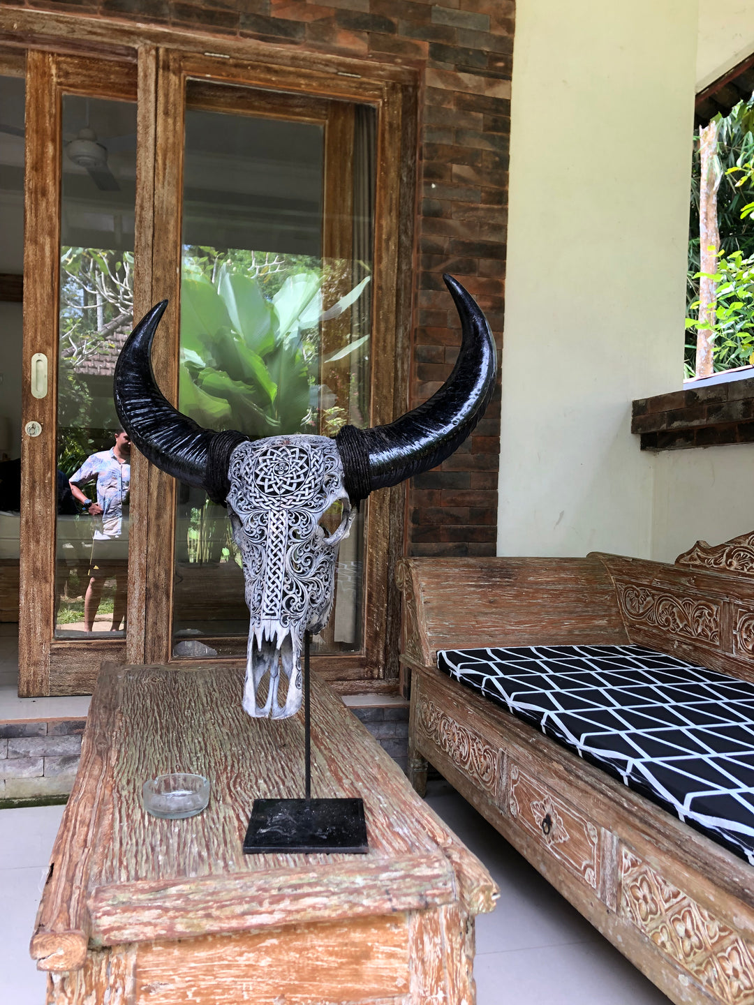 Grey Antique Mandala Bull Skull